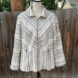 NWOT Chico's Size 3 or US 16/18 Cotton Blend Zip Front Striped Tweed Blazer